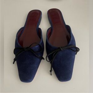 🤍 STAUD Navy Blue Suede GINA Leather Mules